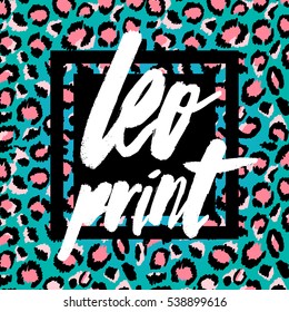 Leopard trendy print blue and pink color exotic illustration