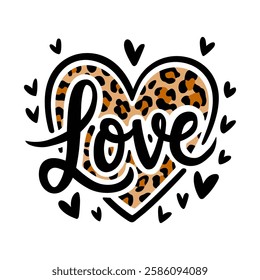 Leopard vector heart with the word LOVE written in black on it