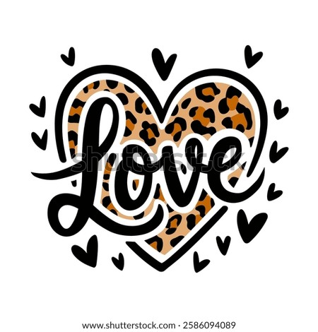 Leopard vector heart with the word LOVE written in black on it