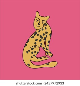 Leopard vector illustration, cartoon cute style. Hand drawn.
