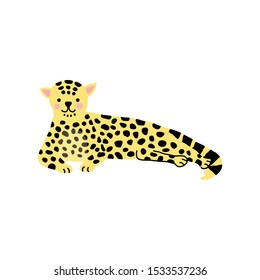 Leopard vector illustration on white background. Jaguar,puma,wild cat is hand drawn in flat,cartoon style. Isolated animal is ready for your design, print,wallpaper. Character is ready for animation. 