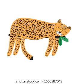 Leopard. Vector illustration for printing on fabric, Wallpaper, dishes, postcard, picture, bed linen, children's products.  