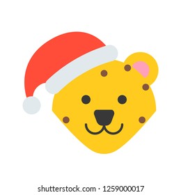 leopard wearing santa hat, flat icon design