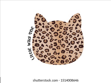 leopard wild cat head with lettering little wild one girl fashion trend style
