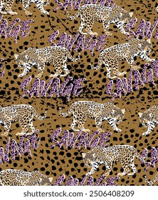 Diseño gráfico de patrón de impresión salvaje de leopardo con Vector de eslogan