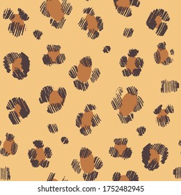 Leopard wild print seamless hand drawn vector pattern