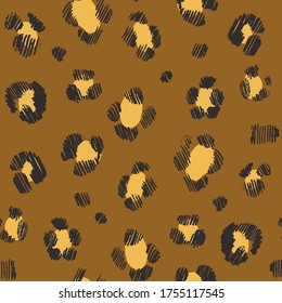 Leopard wild print seamless hand drawn vector pattern