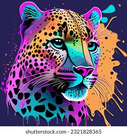 Ilustración gráfica de arte colorido de leopardo y yaguar