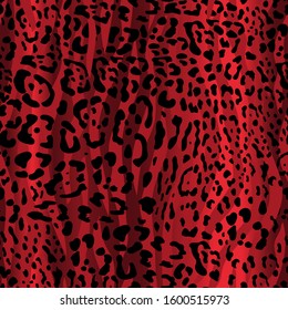 Leopard and Zebra abstract fashion seamless pattern design, vector background illustration. Drawing animal skins leopard, Jaguar . Orange, red, black skin print in vector.
