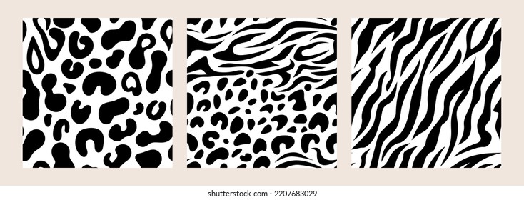 Leopard and zebra abstract seamless pattern. Animal skin vector background. Black and white texture