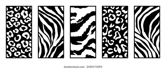 leopard and zebra animal skin pattern. Laser cut with line design pattern. Design for wood carving, wall panel decor, metal cutting, wall arts, cover background and wallpaper. 