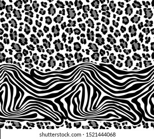 Leopard and Zebra pattern texture repeating seamless black. Vector background. Repeat. Abstraction. Skin and leopard fur. Wallpaper or fabric. Black and White.