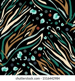 Leopard and Zebra Print Animal Seamless Pattern. Fur Skin Vector Texture. Cheetah, Jaguar, Panther Camouflage Design Background.