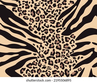 Leopard zebra print seamless pattern, modern trendy design, street classic background. Animal illustration.