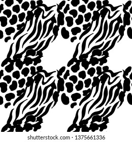 Leopard and Zebra skin texture. Seamless pattern. Hand drawn vector illustration.
