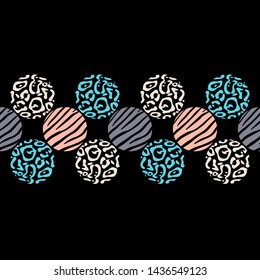 Leopard and Zebra spots. Polka dots seamless pattern. Mosaic of ethnic figures. Patterned texture. Geometric background. Can be used for wallpaper, textile, invitation card, wrapping, web.