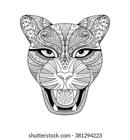 Leopard zentagle style for t-shirt, tattoo or coloring book for adults