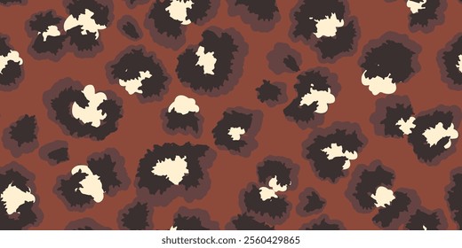 Leopard-inspired seamless pattern with bold spots outlined on a brown background. Unique abstract animal print ornament for fashion design, modern decor, and artistic branding projects.