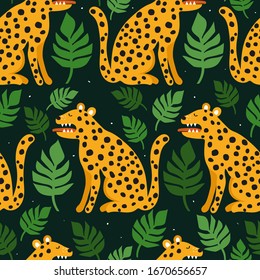 Leopards Palm Leaves Hand Drawn Backdrop Stock Vector (Royalty Free ...