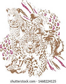 
leopards t shirt print design, 
collection of two colorful leopards