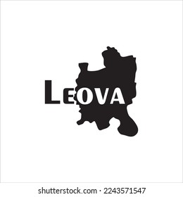 Leova map and black lettering design on white background