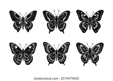 Lepidoptera silhouette vector set with white background