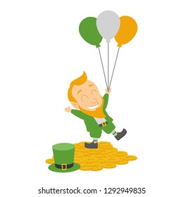 leprechaun with balloons coins happy st patricks day vector illustration