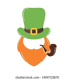 leprechaun beard and hat with pipe smoking vector illustration design