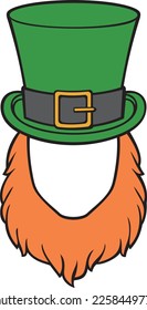 Leprechaun with Beard and Top Hat. Saint Patrick's Day Design. Vector Illustration.