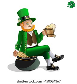 Leprechaun with beer and pot of gold