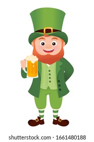 Leprechaun con cerveza, San Patricio, personaje vectorial