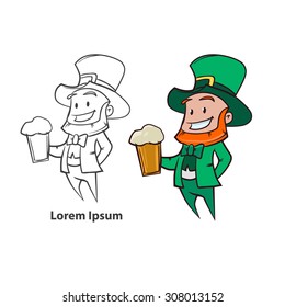 Leprechaun with beer, simple illustration 