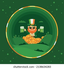 leprechaun with beers and treasure card