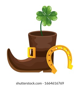 leprechaun boot with clover and horseshoe vector illustration designicon