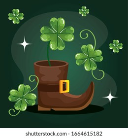 leprechaun boot with clovers decoration vector illustration designicon