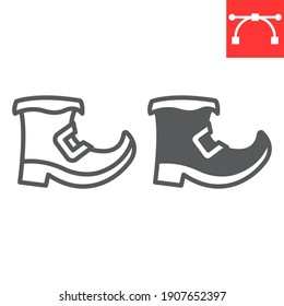 Leobaun-Boot-Linie und -Glyph-Symbol, St. Patricks Tag und Feiertag, traditionelles Boot-Vektorsymbol, Vektorgrafiken, bearbeitbares Schlaganfallzeichen, eps10