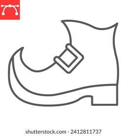 Leprechaun boot line icon, St. Patrick's Day and holiday, leprechaun shoes vector icon, vector graphics, editable stroke outline sign, eps 10.
