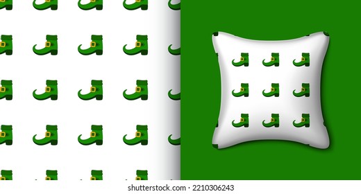 Leprechaun boot seamless pattern with pillow. Vector illustration