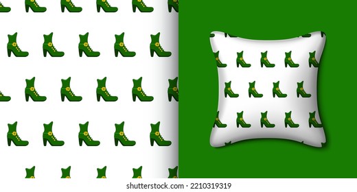 Leprechaun boot seamless pattern with pillow. Vector illustration