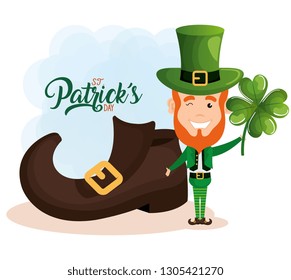 leprechaun with boot shoe saint patrick card