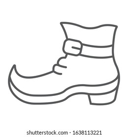 Leprechaun boot thin line icon, st patrick's day and footwear, leprechaun shoe sign, vector graphics, a linear pattern on a white background, eps 10