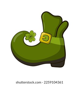 Leprechaun boots, traditional irish footwear in cartoon style isolated on white background, design element for greeting cards for St. Patrick`s Day