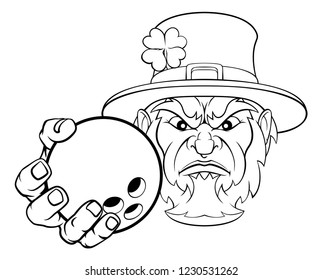 A Leprechaun Bowling Sports Mascot Holding A Ball 