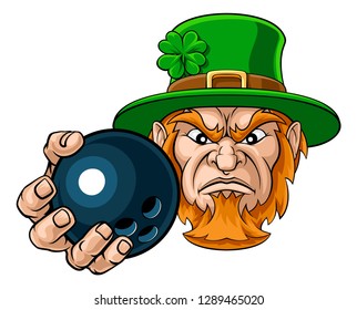 A Leprechaun Bowling Sports Mascot Holding A Ball 