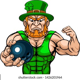 A Leprechaun Bowling Sports Mascot Holding A Ball