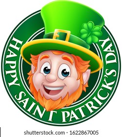 Leprechaun cartoon character Happy St Patricks Day sign design 