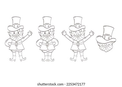 Leprechaun cartoon character set outline. Happy St. Patrick's Day. Illustration of a leprechaun