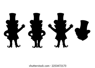 Caricatura de Leprechaun, conjunto de siluetas. Feliz Día de San Patricio. Ilustración de un leprechaun