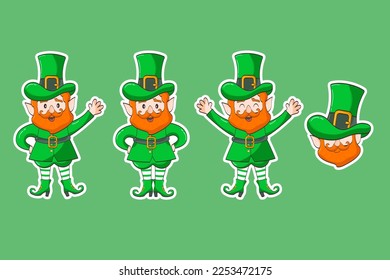 Leprechaun cartoon character sticker set. Happy st. patrick's day. Illustration of a leprechaun