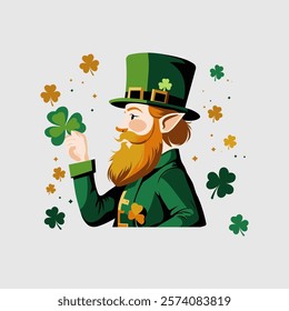 Leprechaun cartoon with Clover symbol of luck to Celebrate Saint Patrick, Irish.